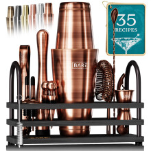 BARE BARREL? Cocktail Making Kit | 14-Piece Bartender Kit Cocktail Shaker Set Maker | Display Stand & 35 Recipe Cards | Mixology Cocktail Gift Set