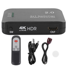 HDMI-switch, 4K, 3 ingångar och 1 utgång, Ultra HD-multimediagränssnitt, stöder HDR och HDCP för förbättrad videokvalitet och säkerhet