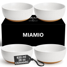 MIAMIO ? Set of 4, 750 ml Ceramic Soup Bowls/Cereal Bowl Set for Salad, Oatmeal, Fruit, Rice ? Dishwasher & Microwave Safe ? Aura Collection
