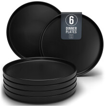Manhattan Urban Black Line - 6-Piece Matte Black Dinner Plates Set - Premium Stoneware Dinnerware, Dishwasher and Microwave Safe - Stylish Plate Set