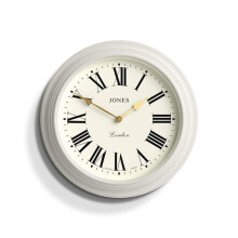 Jones Clocks? Supper Club wall clock | Large classic round clock | 40cm | Very pale grey | Roman numerals |Traditional design ideal for kitchen or