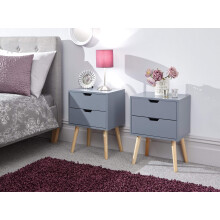 GFW Pair Of Nyborg Scandinavian Style 2 Drawer Bedside Cabinet With Pine Wooden Legs, Dark Grey. 30D x 40W x 56H cm.