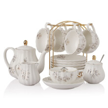 Sweejar Home Porcelain Tea Sets British Royal Series,Cups & Saucer Service for 6, with Teapot Cream Pitcher Teaspoons and Tea Strainer, Suitable for