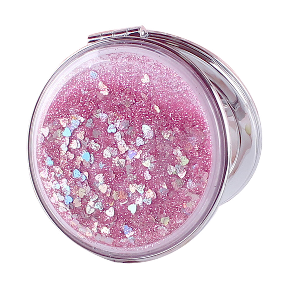 Portable Compact Makeup Mirror, Quicksand Glitter Foldable Hand Mirror for Travel Pocket, Office, Social Gatherings, Parties (ABS and Glass)