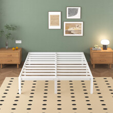 Lutown-Teen White Double Bed Frame 4ft6 with Rounded Corner Legs, Heavy Duty Metal Bed Frame Small Double with Steel Slats Support, Double Bed 36 cm
