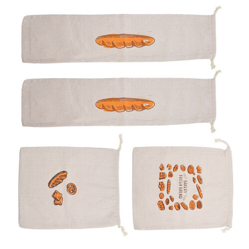 4 Pieces Practical Bread Storage Bag Set Natural Linen Fabric