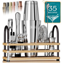 BARE BARREL? Cocktail Making Kit | 14-Piece Bartender Kit Cocktail Shaker Set Maker | Display Stand & 35 Recipe Cards | Mixology Cocktail Gift Set