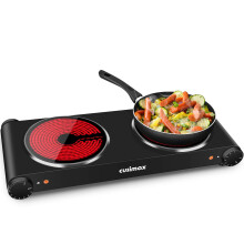 Double Hot Plate, CUSIMAX 2400W Electric Hob Ceramic Hot Plate, Portable Double Camping Hob Infrared Cooktop with Dual Temperature Control, Easy to
