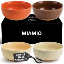MIAMIO ? Set of 4, 750 ml Ceramic Soup Bowls/Cereal Bowl Set for Salad, Oatmeal, Fruit, Rice ? Dishwasher & Microwave Safe ? Aura Collection