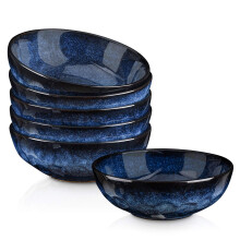 vicrays Rice Dessert Cereal Bowls 6 Piece Stoneware Vintage Look Ceramic Starry Blue Large Serving Bowl, Soup/Mixing/Fruit/Noodle/Ramen China Bowl,