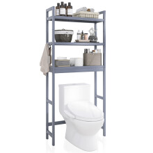 SMIBUY Bathroom Storage Shelf, Bamboo Over-The-Toilet Organizer Rack, Freestanding Toilet Space Saver with 3-Tier Adjustable Shelves (Grey)