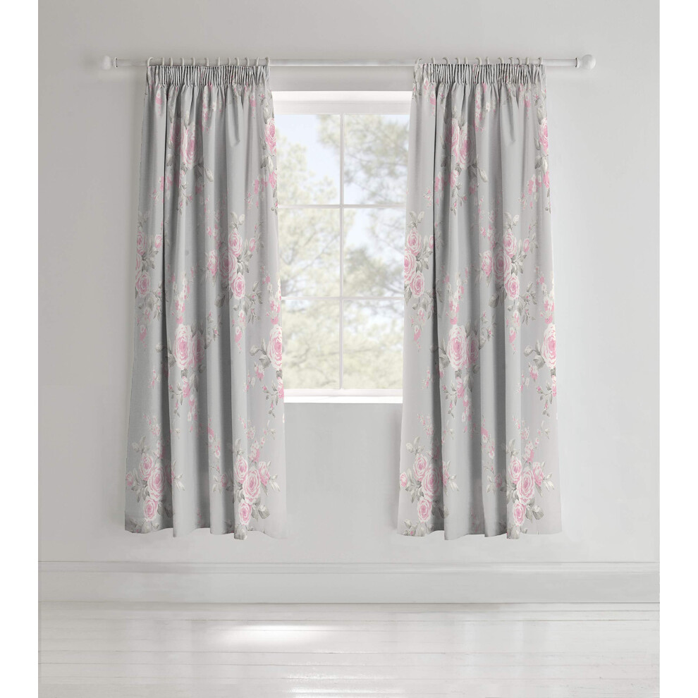 Catherine Lansfield Canterbury Floral 66X72 Inch Lined Eyelet Curtains Two Panels Grey