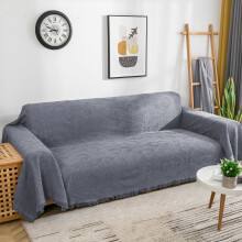 VANJOROY Large Grey Sofa Throw Blanket with Tassels For 2 3 Seater, 100% Handwoven Cotton Knitted Settees Throw for Couch, Armchair and