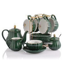 Sweejar Home Porcelain Tea Sets British Royal Series,Cups and Saucer Service for 6, with Teapot Cream Pitcher Teaspoons and Tea Strainer, Suitable for