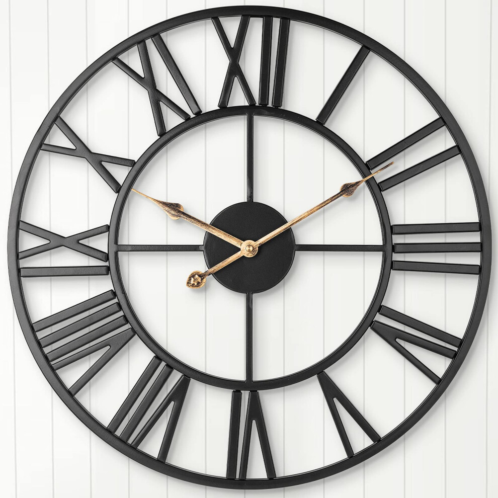 Arvinkey Silent Wall Clock, European Farmhouse Vintage Clock With Roman Numerals, 47Cm Non-Ticking Battery Operated Metal Skeleton Decorative Clock 8000002605670
