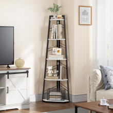 YITAHOME Corner Shelf 5 Tier, Industrial Corner Bookshelf Modern Floorstanding Corner Bookcase Ladder Shelf Wooden Open Display Shelving Unit for