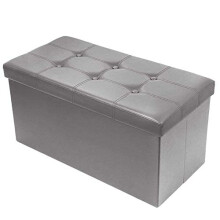 BRIAN & DANY Folding Ottoman Storage Bench with Lid, Foot Stool Faux Leather Large Storage boxes with Lid, Gray, 76 x 38 x 38 cm