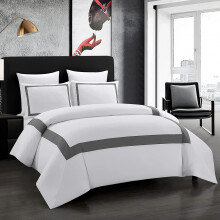 OSVINO Hotel Duvet Cover Set 3Pcs Microfiber Simple Line Style Bedding Set Ultra Soft Quilt Cover Set with Pillowcases, Grey, Double