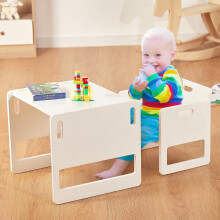 FUNLIO Montessori Weaning Table and Chair Set for Toddlers Age 1-3, Height Adjustable Toddler Table and Chair Set, Cube Kids Table Chair for