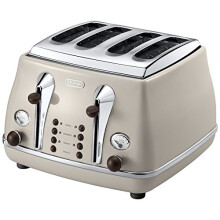 De'Longhi Icona Vintage 4 slot toaster, reheat, defrost, one-side bagel & 6 browning settings, CTOV4003BG, Beige