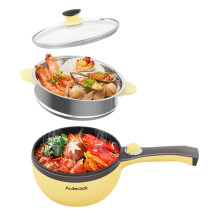 Audecook Hot Pot Electric,Mini Electric Skillet Portable Nonstick Saut? Pan with Power Adjustment, Rapid Ramen Cooker Travel Multicooker Electric Pot