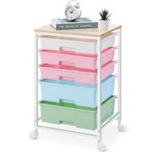 SYKIARIOL Storage Trolley with 5 Plastic Drawers, Rolling Storage Cart on Wheels, Multipurpose Utility Cart Organizer Unit for Living