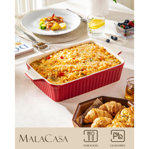 MALACASA 4.4 QT Baking Dish, 9x13 Large Casserole Dish for Oven, Ceramic Baking Pan, Rectangular Lasagna Pan Deep with Handles for Baking, Durable 2