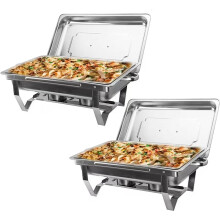 WILPREP Chafing Dish Buffet Set of 2, Rectangle Stainless Steel Food Warmer Kit with Lids Food Pans Bain Maries and Fuel Holders, 9L Buffet Serving