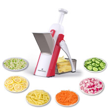 ONCE FOR ALL Mandoline Vegetable Slicer, Manual Kitchen Veg Chopper Stainless Steel Blade for Julienne, Cubes, Fried Potato Carrot, Cucumber Red