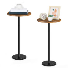 smusei 2 Packs Small Sofa Side Table Brown Round Coffee Table with Marble Base Round End Table for Living Room Bedroom, 32 cm Side Table for Small