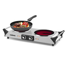 CUSIMAX Electric Hob, Hot Plates for cooking Portable Double Hob with Handles Infrared Cooktop & Dual Temperature Control, 2 Hob Rings (900W & 1200W)