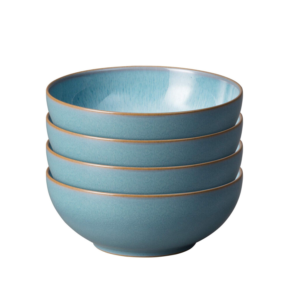 Denby - Azure Haze Blue Cereal Bowls Set Of 4 - 820Ml Stoneware Ceramic Bowls For Porridge, Soup - Dishwasher Safe, Microwave, Freezer Safe - Blue,