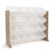 Humble Crew Journey Extra-Large Wooden Toy Storage Organiser for Children, with 16 BPA Free Plastic Removeable Storage Bins, Ideal for Storing Toys,