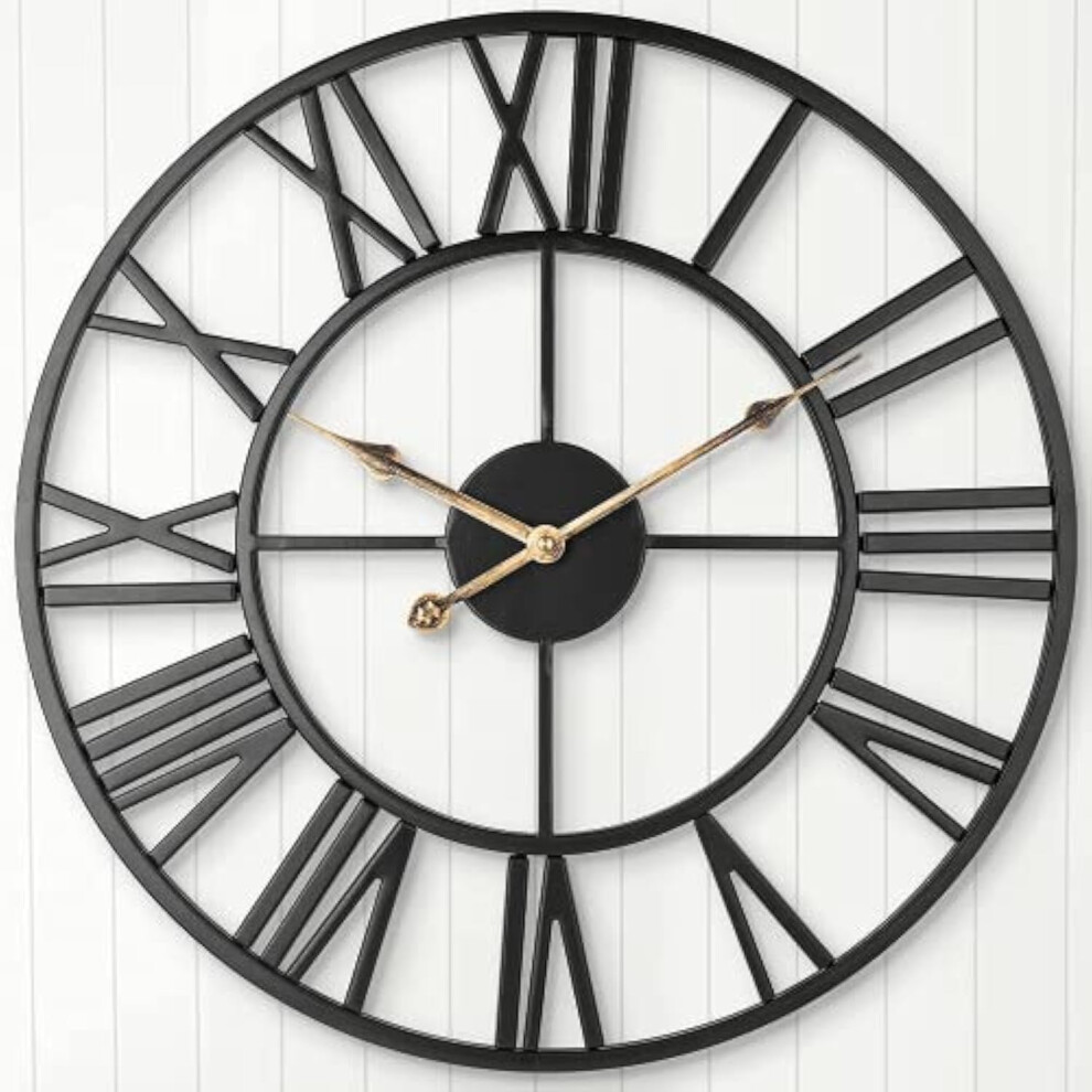 Arvinkey Large Silent Wall Clock, European Farmhouse Vintage Clock With Roman Numerals, 60Cm Non-Ticking Battery Operated Metal Skeleton Decorative 8000002606868