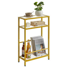 IBUYKE Glass End Table for Small Space, Narrow Side Tables with Storage Shelf, Bedside Table Slim Nightstand with Magazine Holder, for Living Room