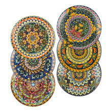 Henten Home Plates Set - 10 Inch, Porcelain Large Dinning Round Plates Set of 6, Round Plate for Breakfast/Dessert with Pattern - Bohemian Style