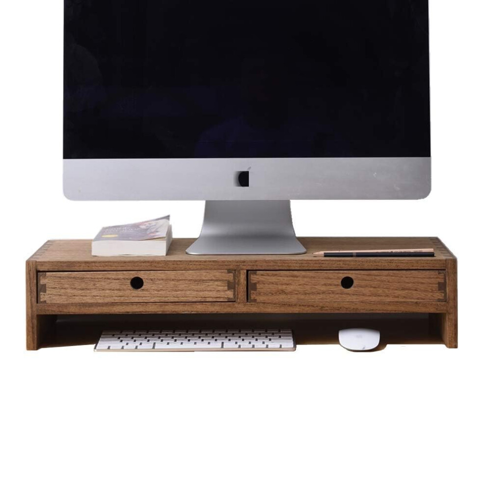 Kirigen Wood Monitor Stand With 2 Drawers Computer Arm Riser Desk Storage Organizer, Tv Laptop Printer Stand,2-Tier Desktop Shelf Dark/Brown 8000002616195