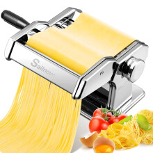Sailnovo Pasta Machine Pasta Maker, 180 Aluminum Alloy Manual Pasta Roller with 9 Adjustable Thickness Settings and 2 Cutter, Perfect for Spaghetti,