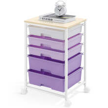 SYKIARIOL Storage Trolley with 5 Plastic Drawers, Rolling Storage Cart on Wheels, Multipurpose Utility Cart Organizer Unit for Living