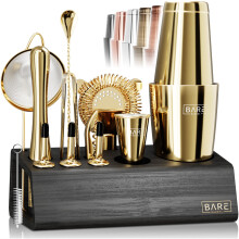 BARE BARREL? Cocktail Making Kit | 14-Piece Bartender Kit Cocktail Shaker Set Maker | Bamboo Display Stand & 35 Recipe Cards | Mixology Cocktail Gift