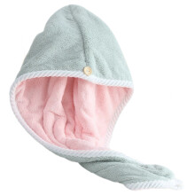 Corals Fleece Hair Towels Hair Drying Caps For Women Who-Green