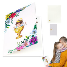 Pop Up Christening Card with Golden Chalice and Dove, Luxury Baptism Greeting Card Gold Foil