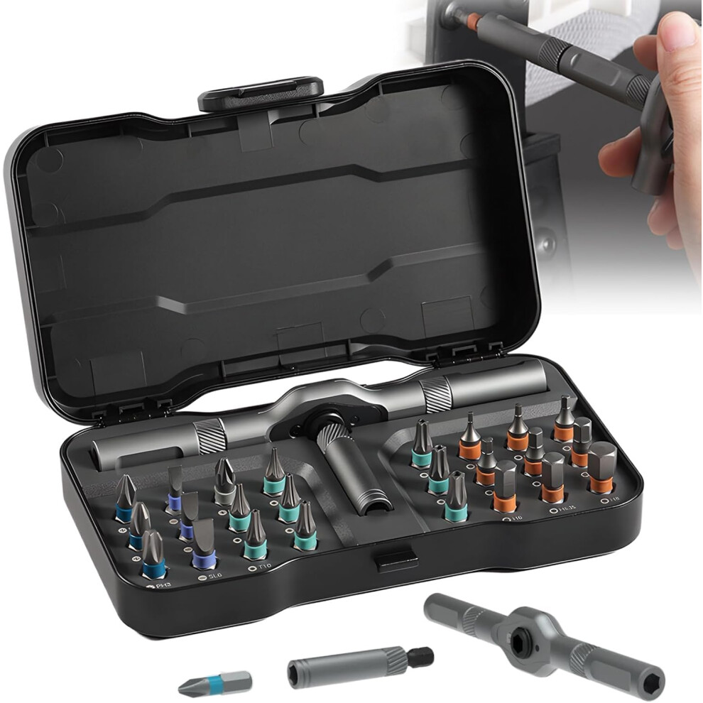 24 In 1 Portable Tool Kit Case Magnetic Ratchet Screwdriver Set With S2 Bits Detachable Thandle For Home Diy Model 1 9365049277709