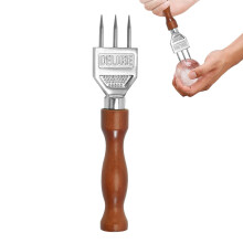Ice Crusher ThreeProng Bartender Ice Pick with Wooden Handle for Cocktails and Home Bar