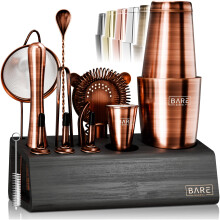 BARE BARREL? Cocktail Making Kit | 14-Piece Bartender Kit Cocktail Shaker Set Maker | Bamboo Display Stand & 35 Recipe Cards | Mixology Cocktail Gift