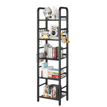 YMYNY Bookshelf, Bookcase, 5-Tier Storage Shelf, Metal Shelving Unit, 8Pcs S Hooks, Modern Style, 36 x 27 x 146 cm, Corner Shelf, Display Units for