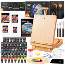 Shuttle Art 65 Pack Acrylic Paint Set with Wooden Table Top Easel Box, Mixed Media Artist Art Set with 30 Colours Acrylic Paints, Blank Canvas,
