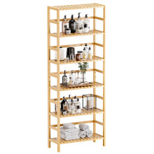 HITNET Bamboo Shelf, 6-Tier Adjustable Tall Open Bookcase, Bathroom Storage Rack Freestanding Shelving Unit, Plant Display Stand for Small Space,