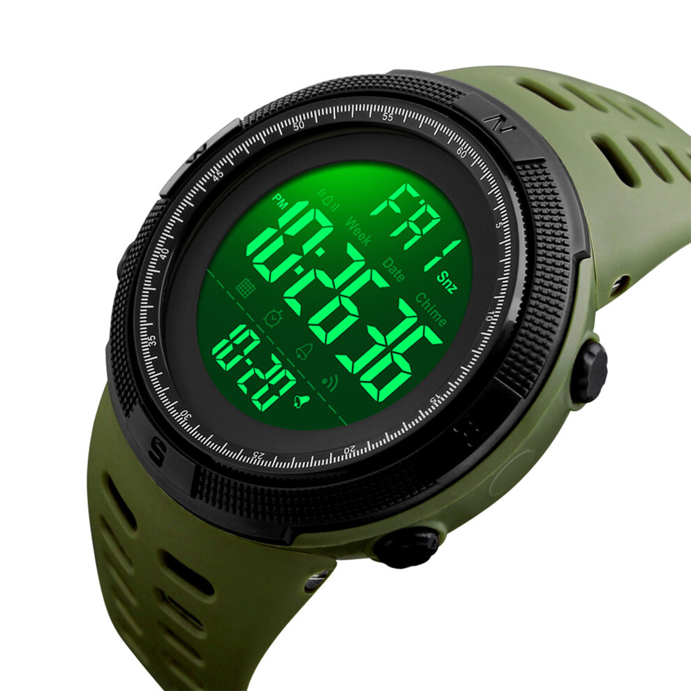 Men's Digital Sports Watch Waterproof LED Army Green