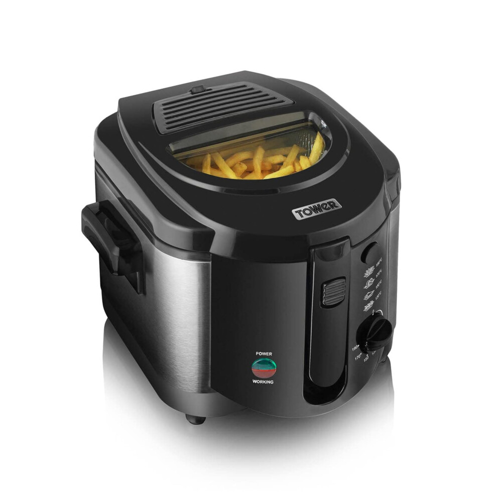 Tower T17001 Deep Fat Fryer With Adjustable Thermostat, 2L, 1500W, Black